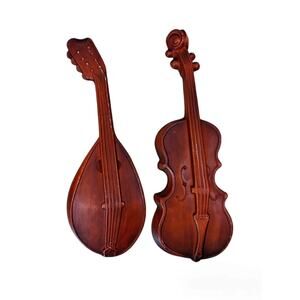 Musical Instruments Wall Decor Mid Century Violin Mandolin Royal Cast Metal Red